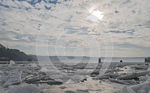Ice on the frozen Danube River