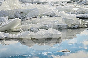 Ice on the frozen Danube River