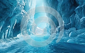 Ice Glacier with a Blue Lagoon Caves Visable Underwater in the Lagoon Icy Environment AI Generative