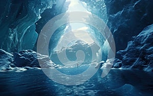 Ice Glacier with a Blue Lagoon Caves Visable Underwater in the Lagoon Icy Environment AI Generative photo