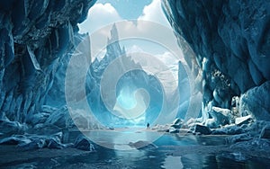 Ice Glacier with a Blue Lagoon Caves Visable Underwater in the Lagoon Icy Environment Landscape Background AI Generative