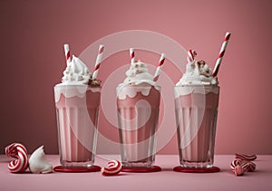 ice glass cream sweet cocktail milkshake pink retro drink beverage. Generative AI.