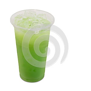 Ice green tea with apple fruit and yogurt in takeaway glass
