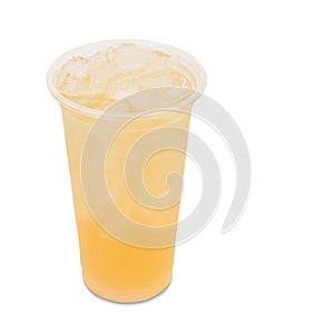 Ice green tea with lychee fruit in takeaway glass