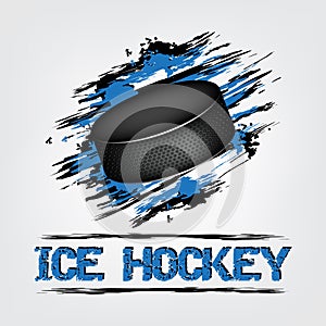 Ice hockey background with puck and grunge effect