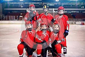 Ice hockey boys players team portrait