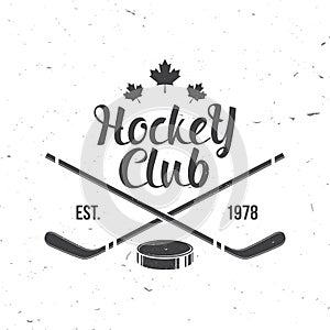 Ice Hockey club logo, badge design. Concept for shirt or logo, print, stamp or tee. Winter sport. Vintage typography