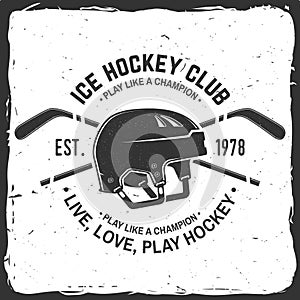 Ice Hockey club logo, badge design with Ice Hockey Helmet. Concept for shirt or logo, print, stamp or tee. Winter sport