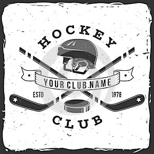 Ice Hockey club logo, badge design with Ice Hockey Helmet and stick. Concept for shirt or logo, print, stamp or tee