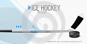 Ice hockey design template with puck and stick