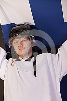 Ice hockey fan with finnish flag