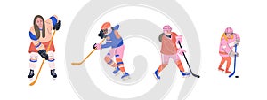 Ice hockey female players vector set