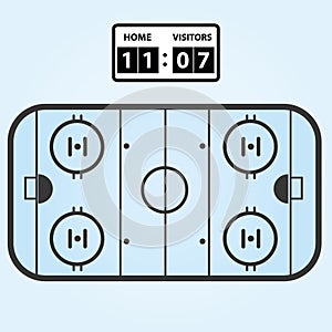 Ice hockey field plan with score board