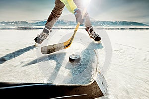 Ice hockey game moment photo