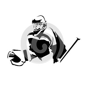 Ice hockey goalie, abstract isolated vector silhouette. Hockey logo
