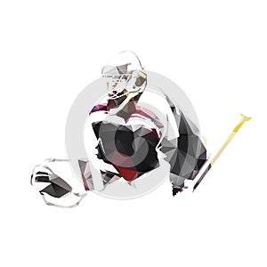 Ice hockey goalie, abstract low polygonal isolated vector illustration. Geometric hockey logo from triangles