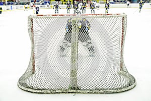 Ice hockey goalie during a game