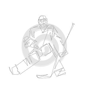 Ice hockey goalie, line art silhouette, abstract isolated vector illustration