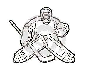 Ice Hockey Goalie, sport player cartoon action graphic