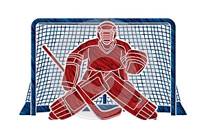 Ice Hockey Goalie, sport player cartoon action graphic