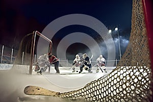 ice hockey goalkeeper player on goal in action. Neural network AI generated