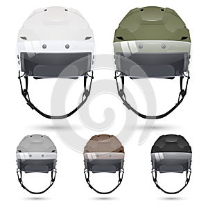 Ice hockey helmets with visor, on white