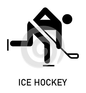 Ice Hockey icon, label, badge, logo template. Hockey sticks, cues with puck isolated on white background. Vector illustration.