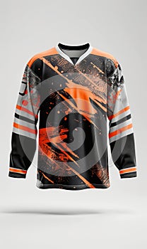 Ice hockey jersey 3d designed, front view, isolated on a white and gray background