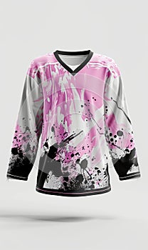 Ice hockey jersey 3d designed, front view, isolated on a white and gray background