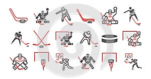 Ice hockey line icons. Vector signs for web graphics.
