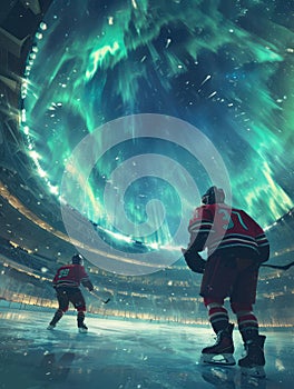 Ice hockey player action illustration - Northern Lights