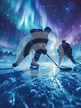 Ice hockey player action illustration - Northern Lights