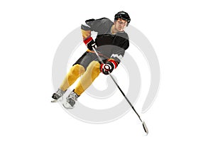 Ice hockey player in action isolated on white.