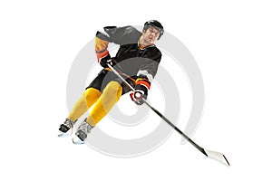 Ice hockey player in action isolated on white.