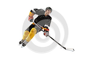 Ice hockey player in action isolated on white.