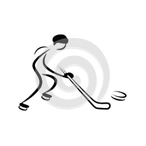 Ice hockey player black filled icon isolated on transparent background.