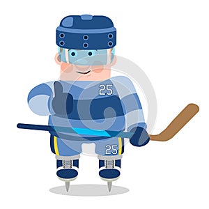 Ice hockey player in blue uniform, a member of the hockey team, a character in a cartoon style