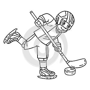 Ice Hockey Player Directing Puck Isolated Coloring photo