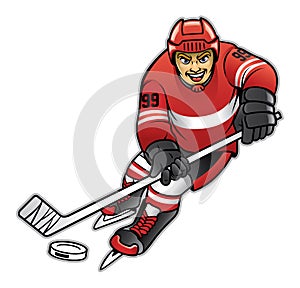 Ice hockey player dribbling photo