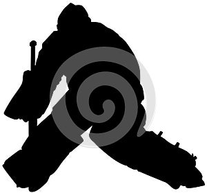 Ice hockey player Goaltender, goalie in full goalkeeper equipment playing ice hockey. Isolated Silhouette