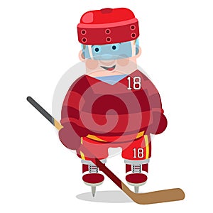 Ice hockey player in the red form, a member of the hockey team, a character in a cartoon style