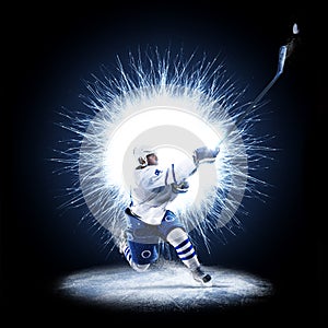 Ice Hockey player is skating on a abstract background