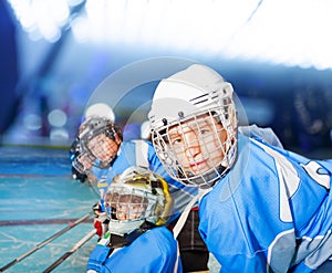 Ice hockey player with teammates during the match