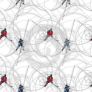 Ice hockey players seamless pattern