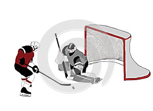 Ice hockey players vector image. Silhouettes of goalkeeper and attacker photo