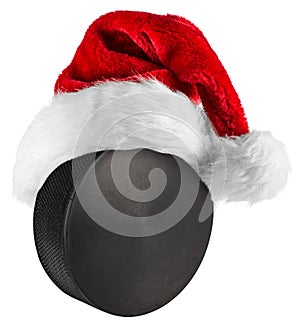 Ice hockey puck santa hat