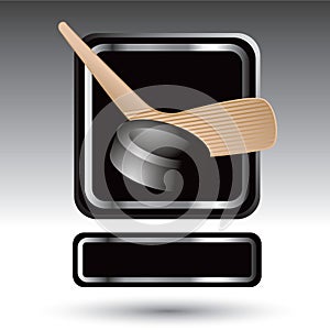 Ice hockey puck and stick in silver framed ad