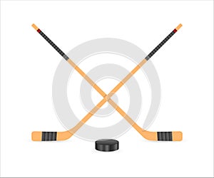 Ice Hockey puck and sticks. Sport symbol. Vector Illustration isolated on white background