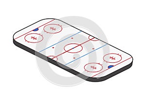 Ice hockey rink. Isometric arena with scratches. Vector illustration