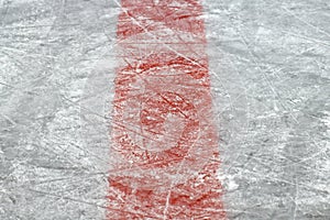 Ice hockey rink red markings closeup